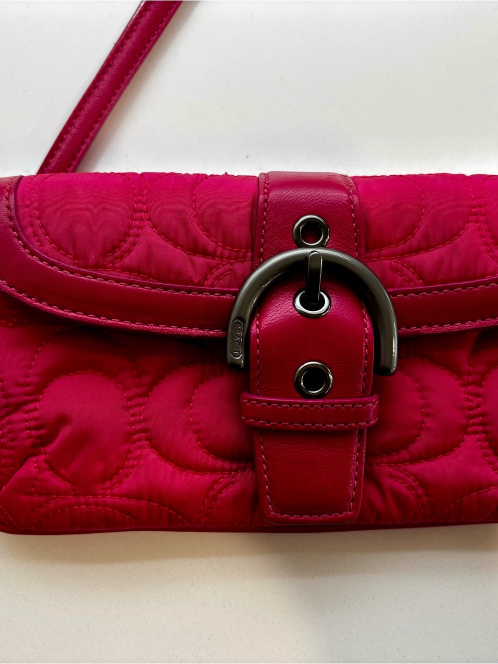 Coach Quilted Clutch Wristlet in Hot Pink with Gunmetal Turnlock